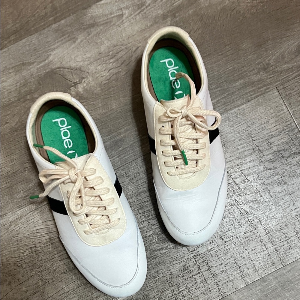 White and Black Sneakers with Green Insole